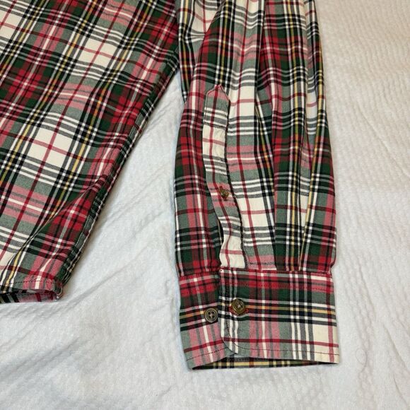 LANDS END Mens Shirt Large Tall Red Green Christmas Plaid Button Up Long Sleeve - Picture 8 of 11